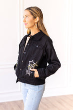 Load image into Gallery viewer, Western Cosmic Cowgirl Denim Jacket: Black / Small