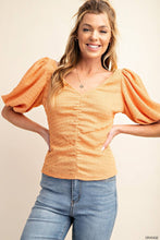 Load image into Gallery viewer, PUFF SLEEVES DEEP V-NECK KNIT TOP: ORANGE / S