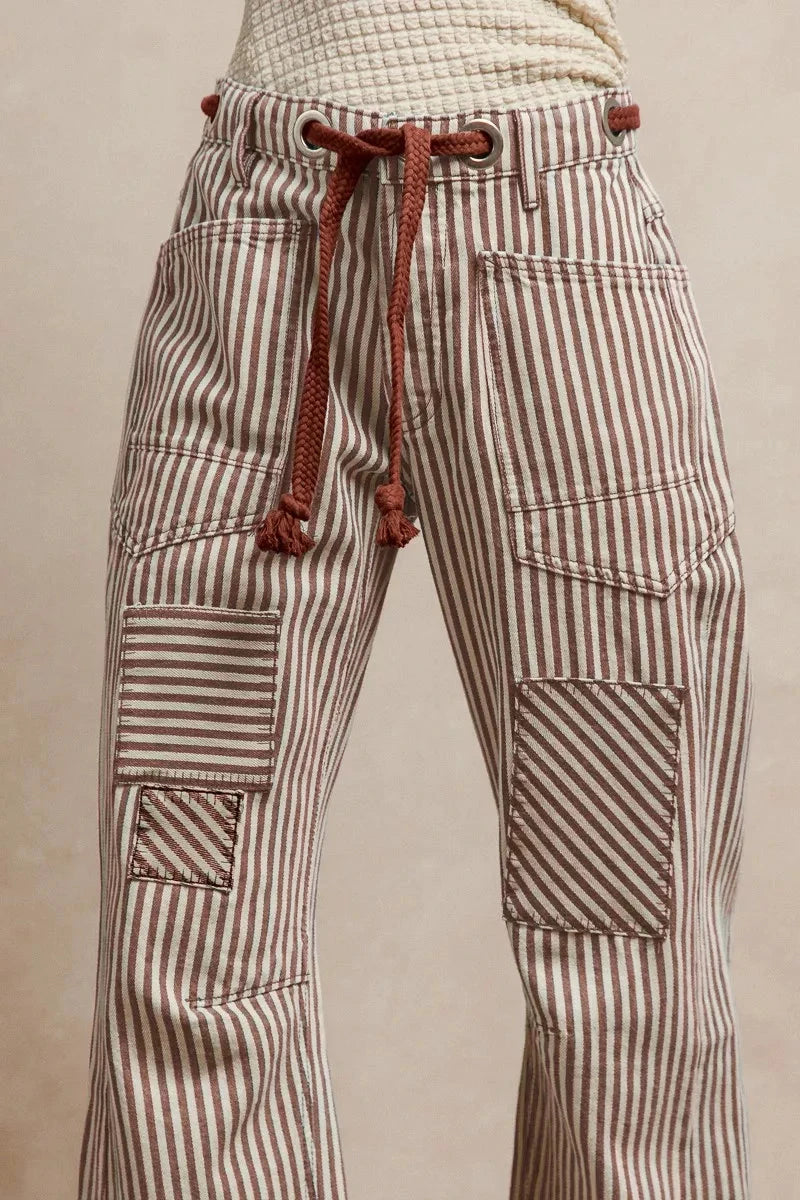 BiBi Drawstring Striped Twill Barrel Pants – Sassy Shelby's