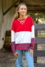 Load image into Gallery viewer, Chic Yuletide Color Block Top: Red / Small