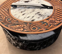 Load image into Gallery viewer, Myra Bag Western Mesa Round Hand-tooled Valuables & Jewelry Boxyra Bag