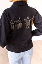Load image into Gallery viewer, Western Cosmic Cowgirl Denim Jacket: Black / Small