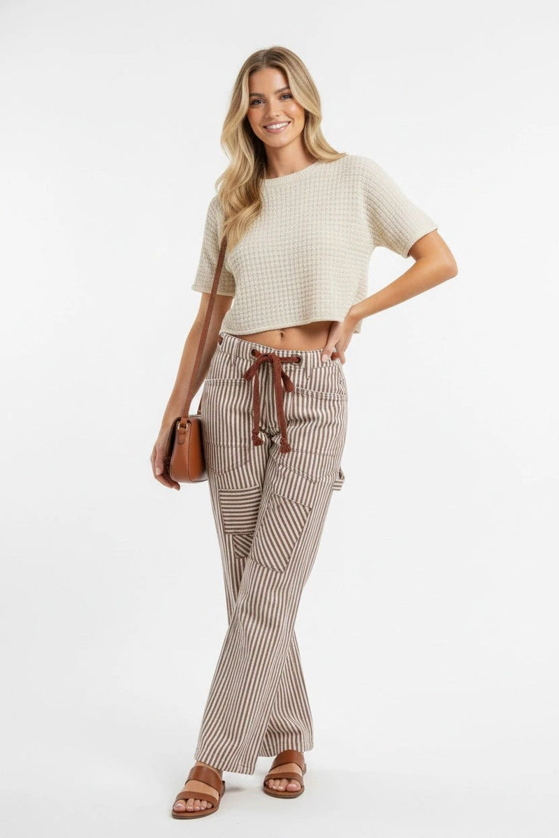 BiBi Drawstring Striped Twill Barrel Pants – Sassy Shelby's