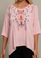 Load image into Gallery viewer, Pink Tunic Blouse with Embroidery