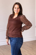 Load image into Gallery viewer, Brown Top With Burnout Velvet Sleeves: Brown / Large