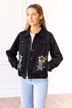 Load image into Gallery viewer, Western Cosmic Cowgirl Denim Jacket: Black / Small
