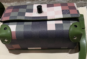 Fashion Leather trim multicolored Checks crossbody handbag Wallet Trunk