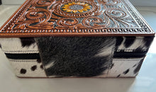 Load image into Gallery viewer, Myra Bag Prairie Mound Hand-tooled Valuables &amp; Jewelry Box Leather Hair on