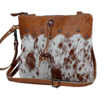 Load image into Gallery viewer, Myra Bag Ornate Brown Leather & Hairon Bag Crossbody