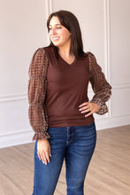 Load image into Gallery viewer, Brown Top With Burnout Velvet Sleeves: Brown / Large