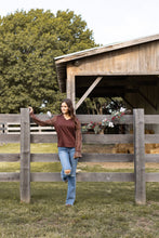 Load image into Gallery viewer, Brown Top With Burnout Velvet Sleeves: Brown / Large