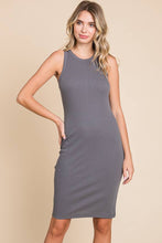 Load image into Gallery viewer, Crew Neck Solid Midi Tank Dress: COLD CHARCOAL