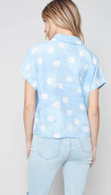 Load image into Gallery viewer, Charlie B Daisy Print Linen Front-Tie Top - Cerulean