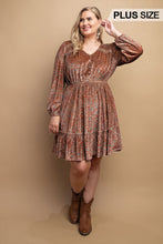 Load image into Gallery viewer, Printed Velvet V-neck Dress With Button Front Detail