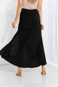 Plus Size Up and Up Ruched Slit Maxi Skirt in Black