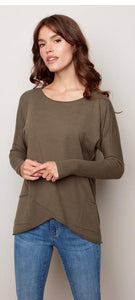 Charlie B Tunic knit sweater with pockets pine - Sassy Shelby's