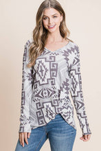 Load image into Gallery viewer, AZTEC PRINT SIDE TWIST WAFFLE TOP: Ivory/Grey