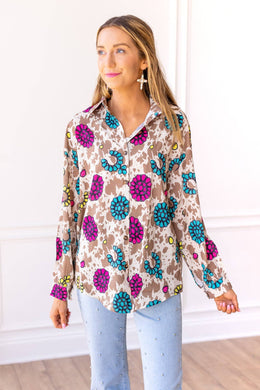 Rodeo Queen Cow Print Button Down: Leopard / 3X-Large