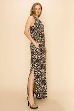 Load image into Gallery viewer, WOMEN LEOPARD SLEEVELESS MAXI SLIT DRESS: BROWN COMBO