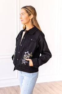Western Cosmic Cowgirl Denim Jacket: Black / Small