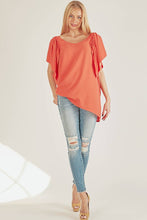 Load image into Gallery viewer, PLUS SOLID SHORT RUFFLE SLEEVE LOOSE FITTING TOP : CORAL