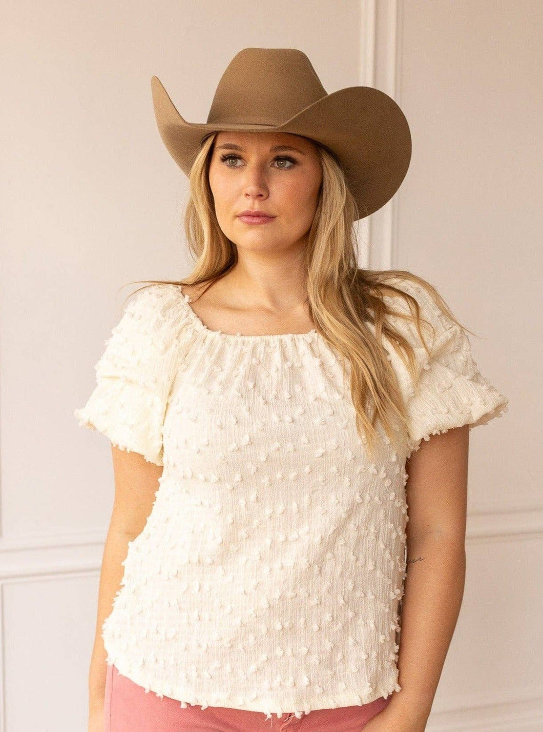 Textured Peasant Blouse, Ivory: Beige / XS