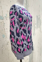 Load image into Gallery viewer, T90472 - WOMEN&#39;S OPEN-BACK LEOPARD PRINT SWEATER: Pink/Grey / S
