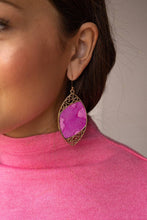 Load image into Gallery viewer, Gold Scroll and Fuchsia Drop Earrings: Fuchsia / One Size