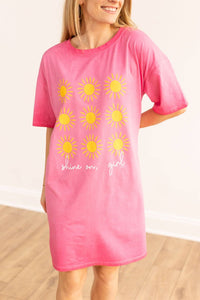 Shine On Girl on Pink T-Shirt Dress: Pink / One Size