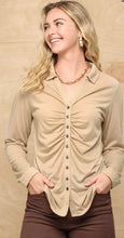 Load image into Gallery viewer, Solid Knit and Ruched Detail Button Down Top