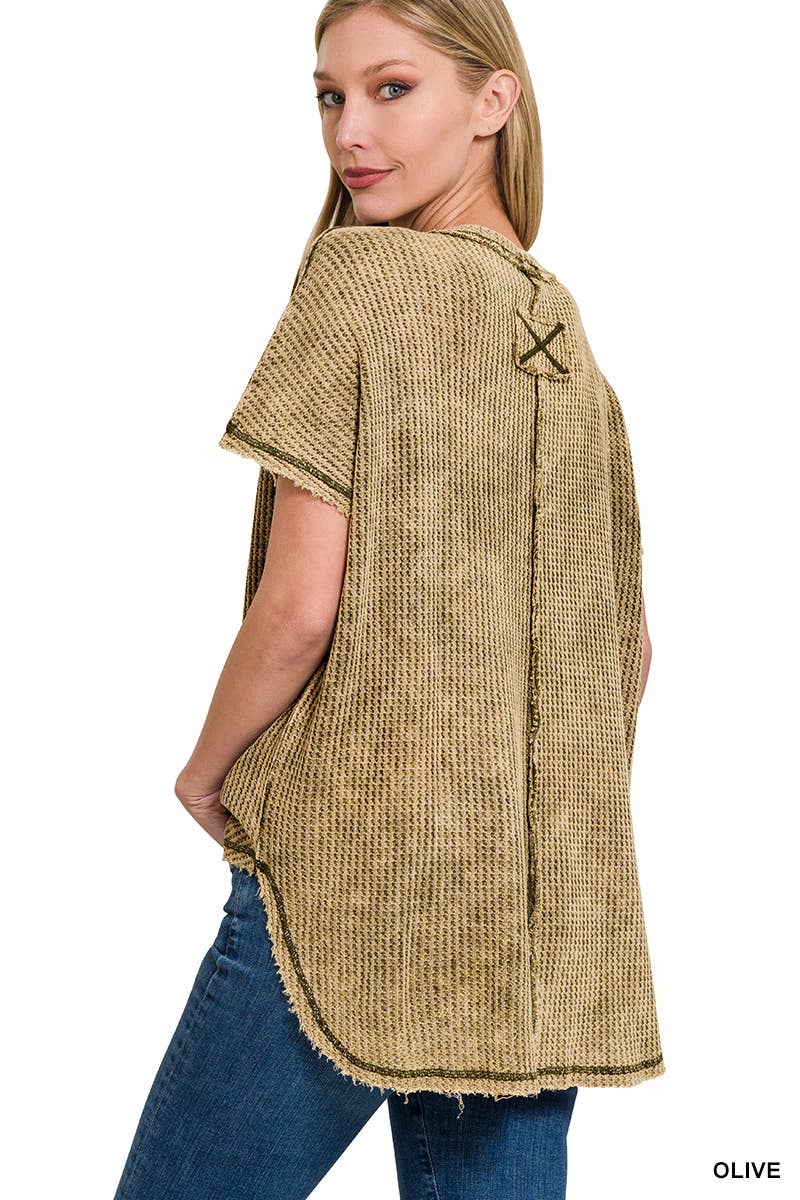 `.Waffle Knit Top Sample: OLIVE-152831 / S/M