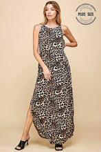 Load image into Gallery viewer, PLUS LEOPARD SLEEVELESS MAXI SLIT DRESS: BROWN COMBO