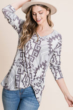 Load image into Gallery viewer, AZTEC PRINT SIDE TWIST WAFFLE TOP: Ivory/Grey