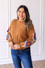 Load image into Gallery viewer, Terracotta Horizon Aztec Sleeve Sweater: Tan / X-Small