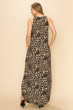 Load image into Gallery viewer, WOMEN LEOPARD SLEEVELESS MAXI SLIT DRESS: BROWN COMBO