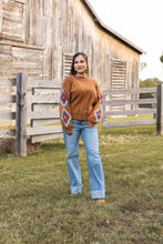 Load image into Gallery viewer, Terracotta Horizon Aztec Sleeve Sweater: Tan / X-Small