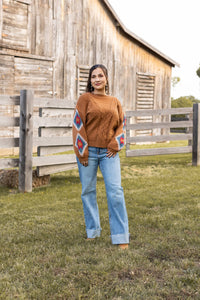 Terracotta Horizon Aztec Sleeve Sweater: Tan / X-Small