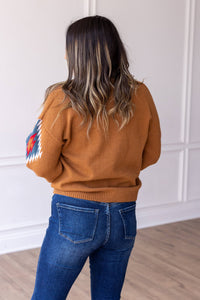 Terracotta Horizon Aztec Sleeve Sweater: Tan / X-Small