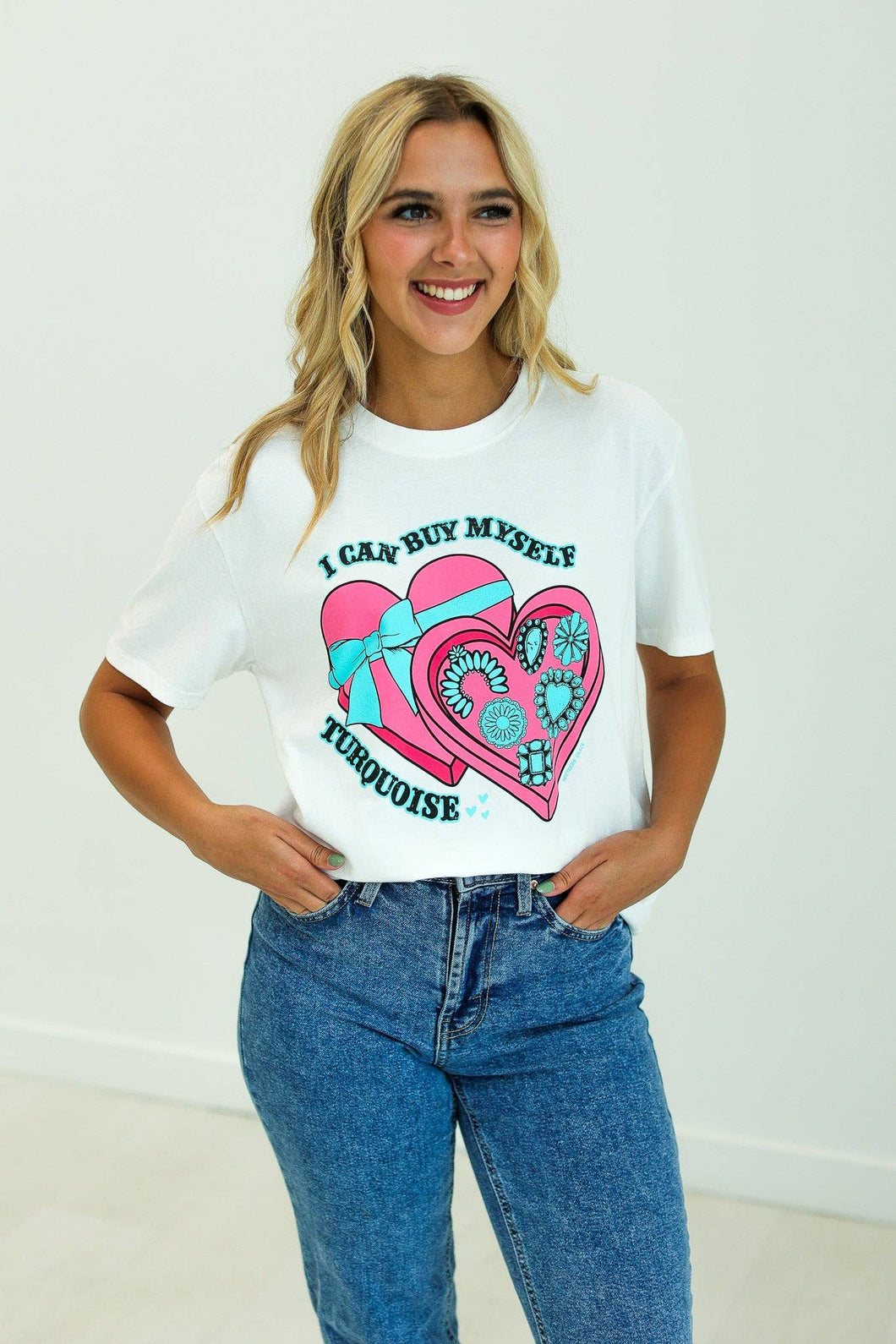 I Can Buy Myself Turquoise Graphic: White / L