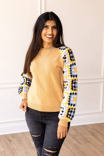 Enchanting Crochet Cozy Sweater: Tan / Small