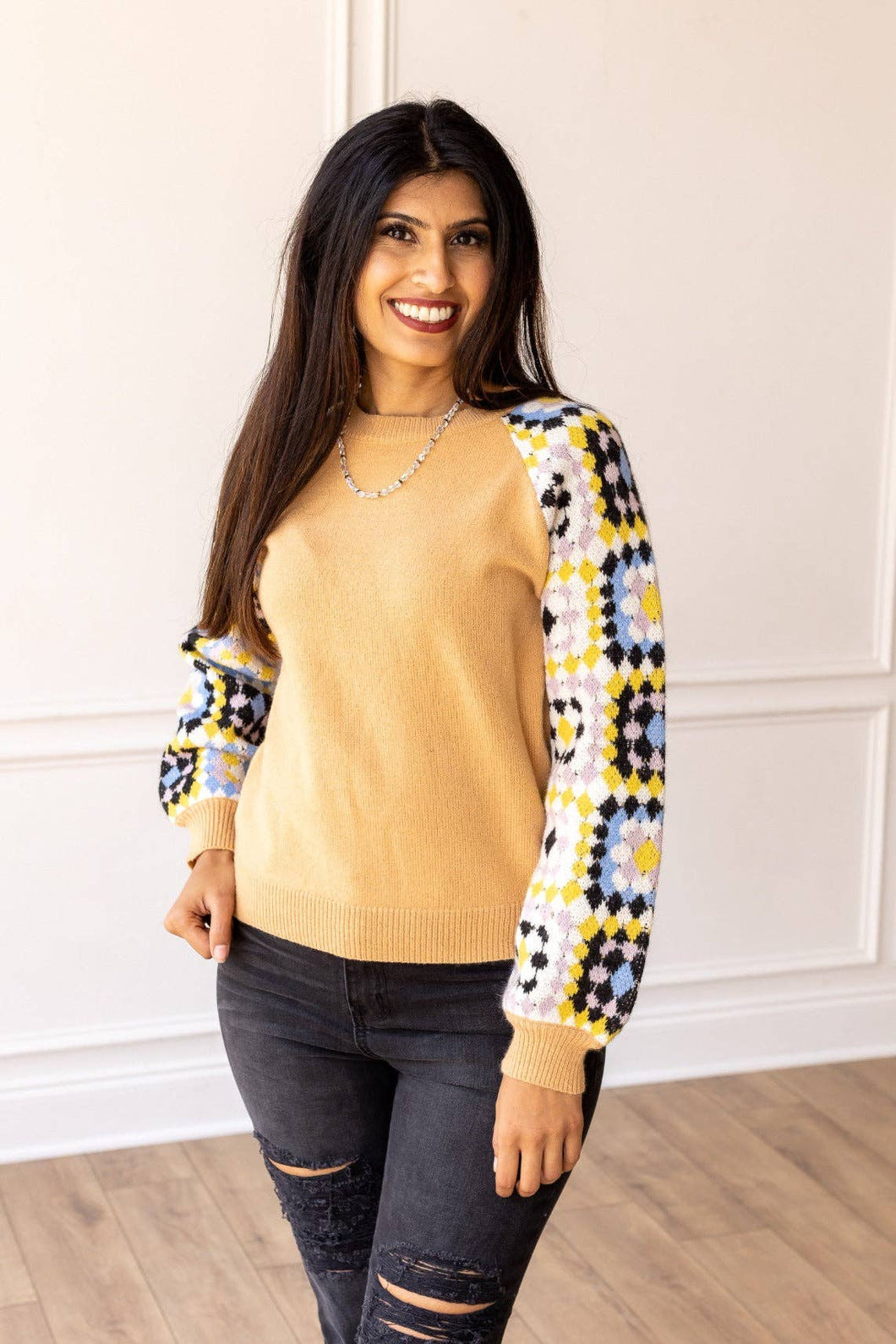 Enchanting Crochet Cozy Sweater: Tan / Small