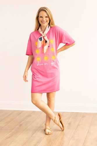 Shine On Girl on Pink T-Shirt Dress: Pink / One Size
