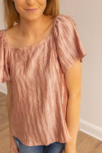 Lustrous Elegance Rose Gold Silk Top: Rose Gold / Large