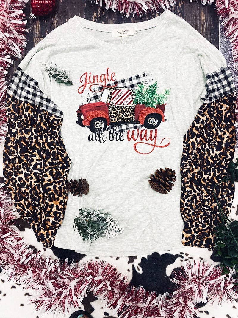 Jingle Festive Truck on Cream with Long Sleeve Leo & Gingham Sleeves: Christmas