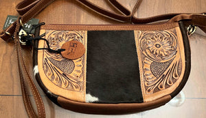 Myra Bag Wynona Swoop Bottom Hand-Tooled Bag wristlet crossbody