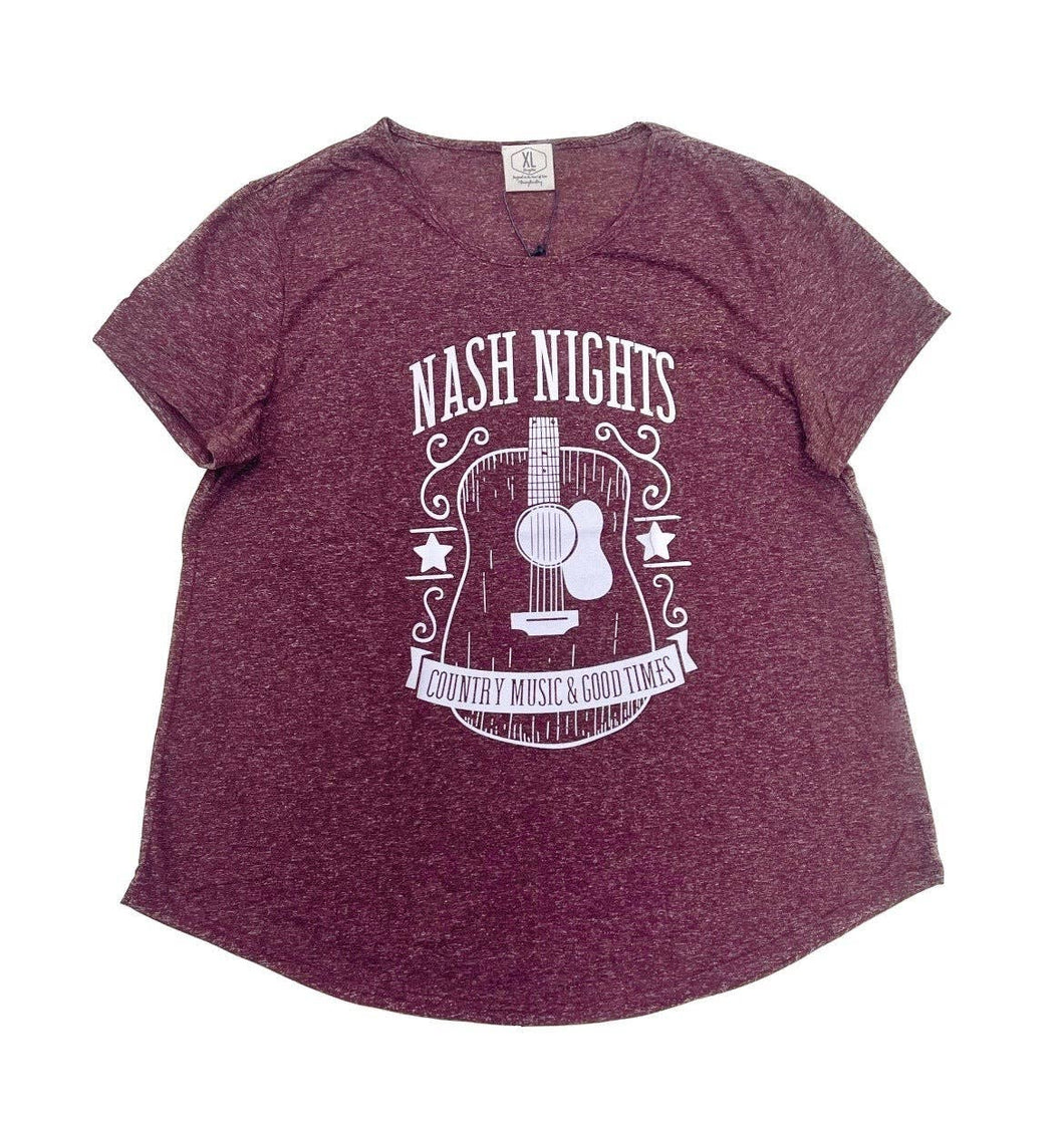 Nash Nights Tee on Maroon Heathered Rodeo Revival: Maroon