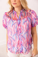 Load image into Gallery viewer, Abstract Stripe Puff Sleeve Blouse: Multi / XS