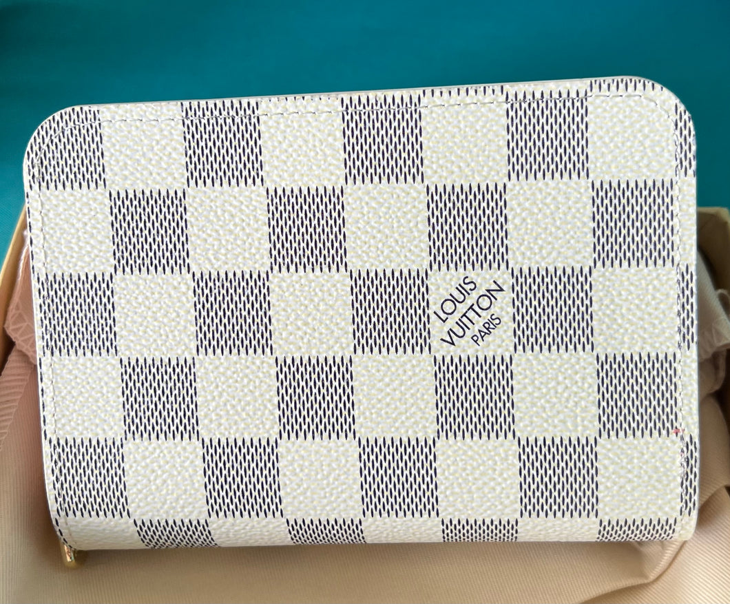 Fashion Compact wallet zip around White grey checked