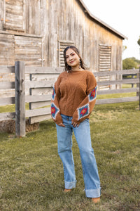 Terracotta Horizon Aztec Sleeve Sweater: Tan / X-Small