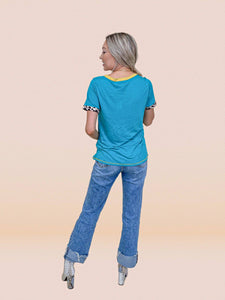 Country Bumpkin Patch Turquoise Ringer Tee: Turquoise